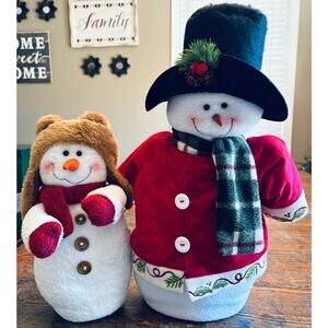 Pair of JCPenney Home Collection festive beanie bottom standing snowmen decor